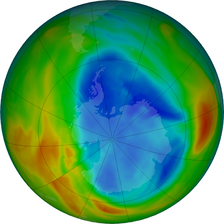 Antarctic ozone map for 24 August 2017